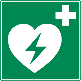 Defibrillator Rettungezeichen nach ISO 7010, Hinweisschild