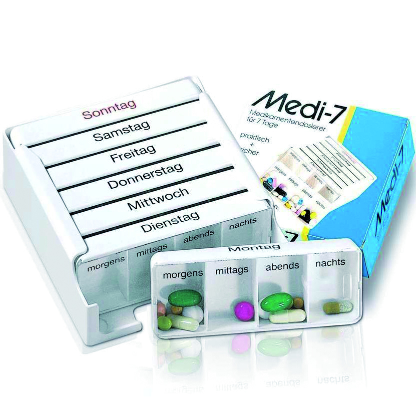 Medi 7 Wochendispenser, Medikamentenaufbereiter, Ersatzdispenser, Ersatzdeckel